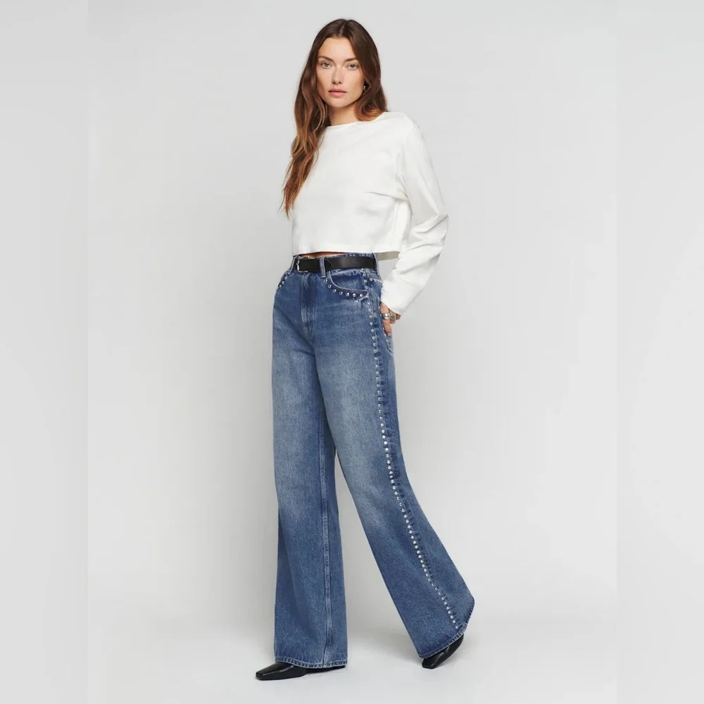 Reformation High-Rise Studded Blue Jeans - Picture 2 of 6